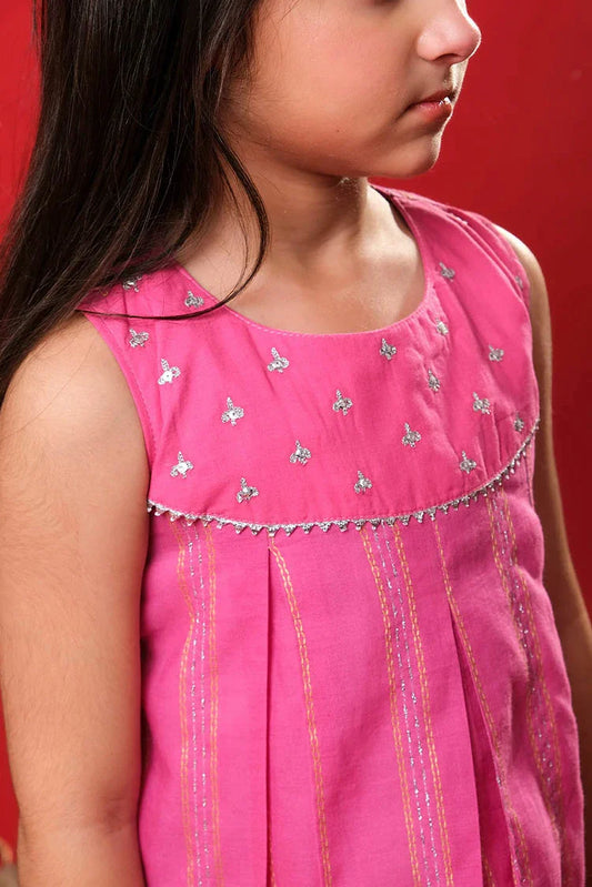 KBD-03313 | Shocking Pink & Multicolor | Casual Plus 3 Piece Suit | Cotton Dobby