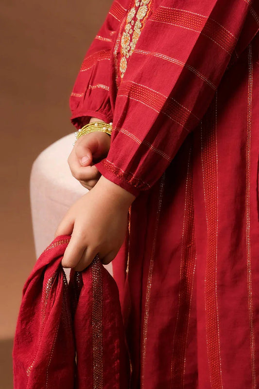 Senorita - Maroon & Multicolor - Casual Plus 3 Piece Suit - Cotton Dobby - KBD-03381