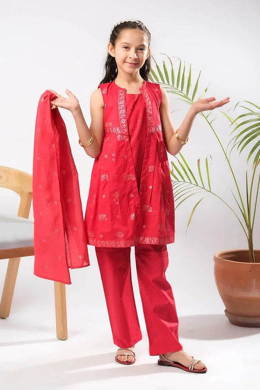 Senorita - Kids Eid Dress - Red - Casual Plus 3 Piece Suit - KBD-03389