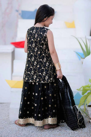 Picture of KDD-02404 | Black & Golden | Formal 3 Piece Suit | Organza Fancy Fabric - by Raja Sahib Kids