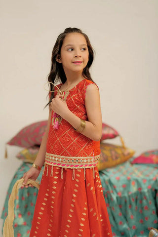 Picture of KDD-02424 | Rust & Gold | Formal 3 Piece Suit | Banarsi Jacquard - by Raja Sahib Kids