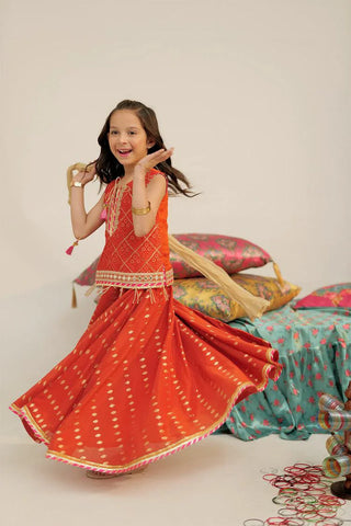 Picture of KDD-02424 | Rust & Gold | Formal 3 Piece Suit | Banarsi Jacquard - by Raja Sahib Kids