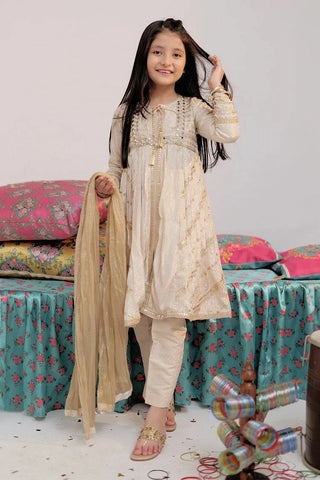 Picture of KDD-02541 | Fawn & Multicolor | Formal 3 Piece Suit | Crinkle Gorged Shimmer - by Raja Sahib Kids