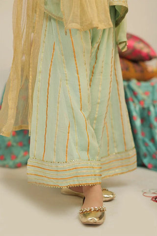 Picture of KDD-02571 | Light Green & Gold | Formal 3 Piece Suit | Pure Shafoon Banarsi - by Raja Sahib Kids