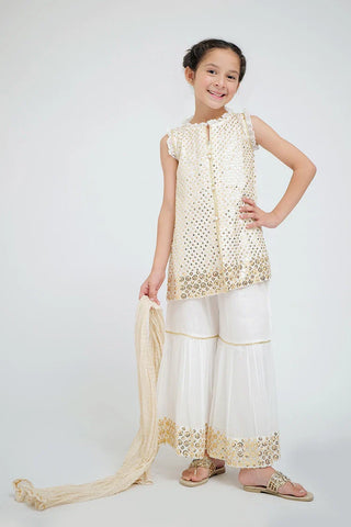 Picture of KDD-02647 | White & Gold | Formal 3 Piece Suit | Grip Viscose - Available at Raja Sahib