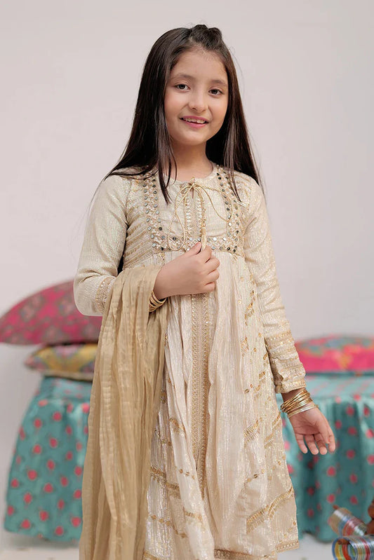 KDD-02735 | Fawn & Gold | Formal 3 Piece Suit | Banarsi Shimmer & Organza tissue