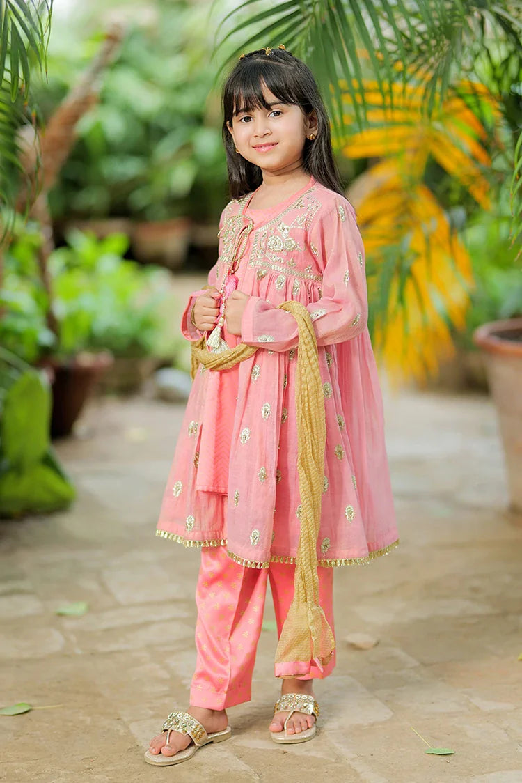 Picture of KDD-02743 | T. Pink & Gold | Formal 3 Piece Suit | Banarsi Masuri - Available at Raja Sahib