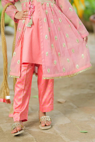 Picture of KDD-02743 | T. Pink & Gold | Formal 3 Piece Suit | Banarsi Masuri - Available at Raja Sahib