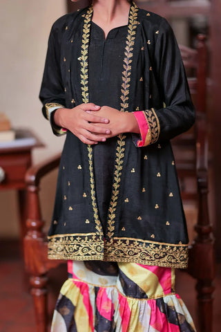 Picture of KDD-02762 | Black & Gold | Formal 3 Piece Suit | Row Silk Fancy Fabric - Available at Raja Sahib