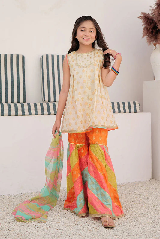 KDD-02872 | Fawn & Multicolor | Formal 3 Piece Suit | Tasar Silk