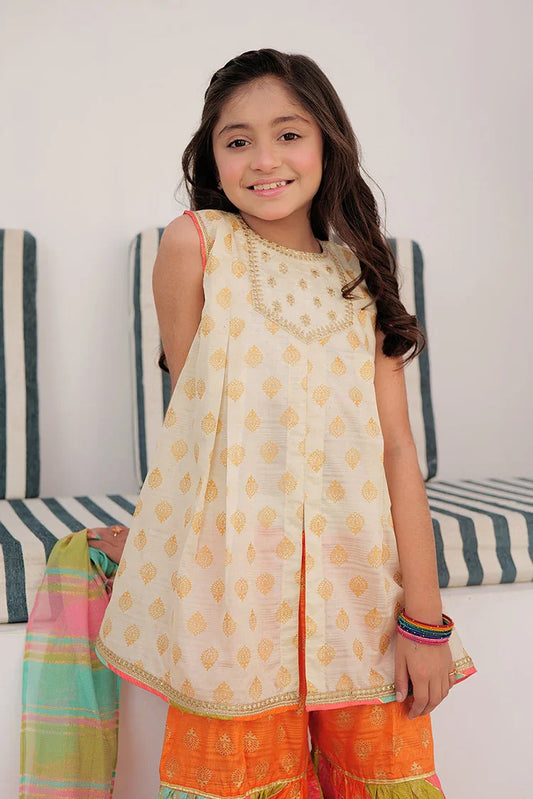 KDD-02872 | Fawn & Multicolor | Formal 3 Piece Suit | Tasar Silk