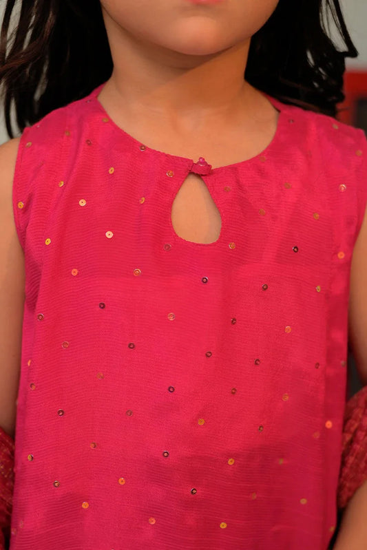 KDD-02947 | Shocking Pink & Gold | Formal 3 Piece Suit | Viscose Raw Silk