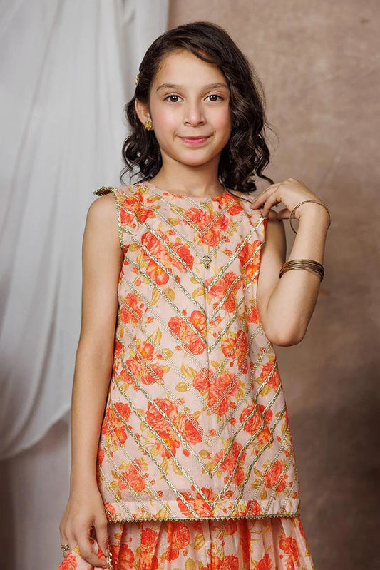 KDD-02997 | Fawn & Multicolor | Formal 3 Piece Suit | Cotton Organza Digital Print