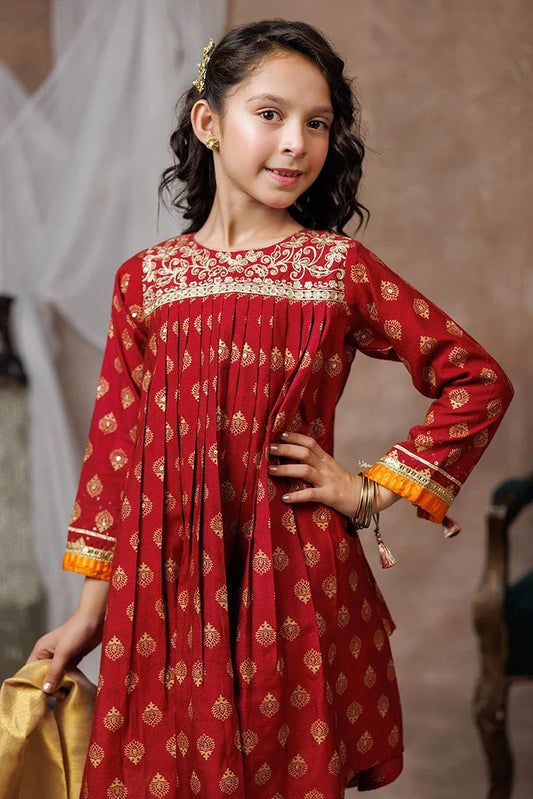 KDD-03016 | Maroon & Gold | Formal 3 Piece Suit | Viscose Chambray Silk