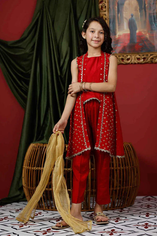 KDD-03017 | Red & Gold | Formal 3 Piece Suit | Viscose Raw Silk