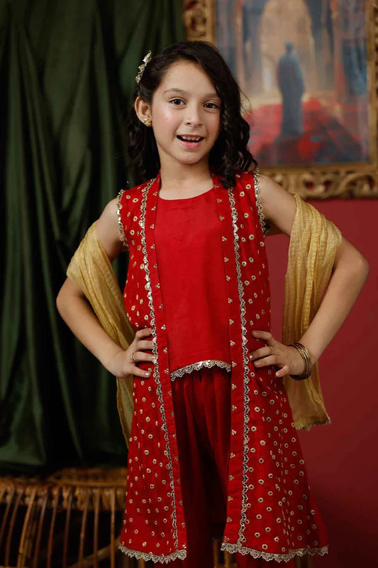 KDD-03017 | Red & Gold | Formal 3 Piece Suit | Viscose Raw Silk