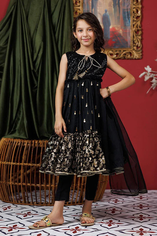 KDD-03019 | Black & Gold | Formal 3 Piece Suit | Polyester Organza Jacquard