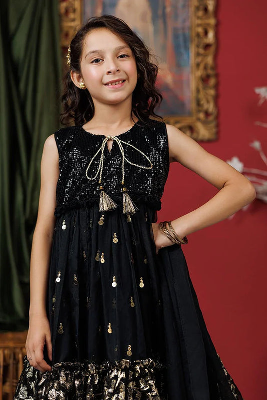 KDD-03019 | Black & Gold | Formal 3 Piece Suit | Polyester Organza Jacquard