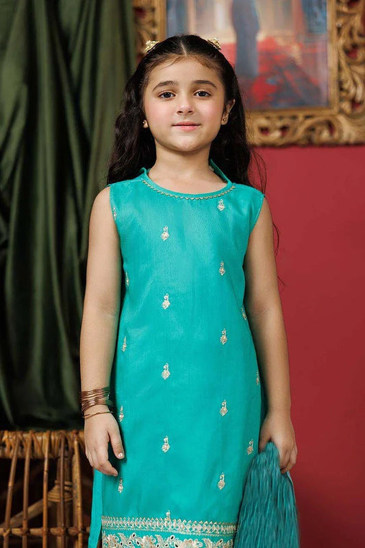 KDD-03020 | Turquoise Green & Multicolor | Formal 3 Piece Suit | Viscose Raw Silk