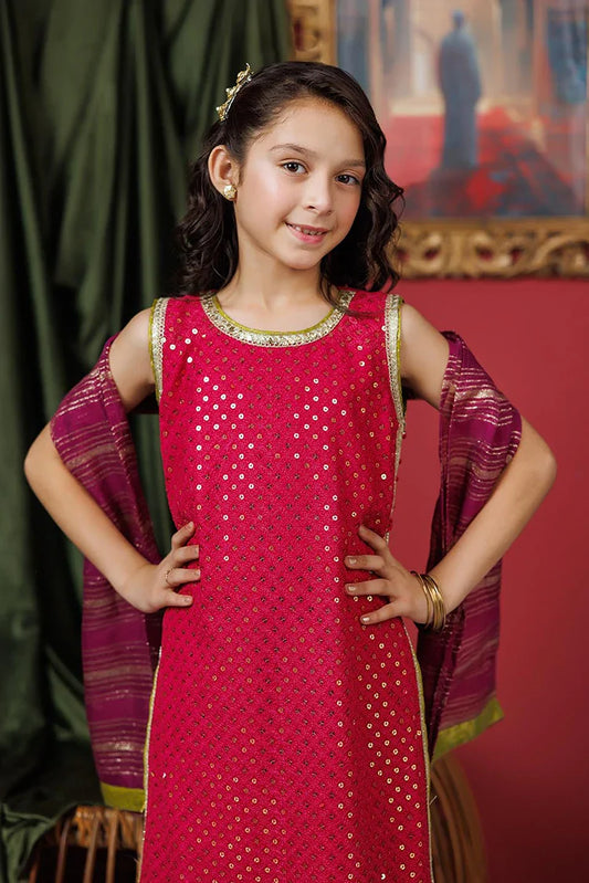 KDD-03050 | Shocking Pink & Pruple | Formal 3 Piece Suit | Viscose Crinkle Chiffon