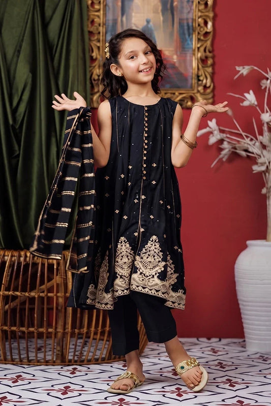 Senorita - Kids formal clothes - Black & Gold - Formal 3 Piece Suit - KDD-03157
