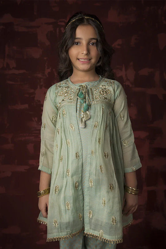 Kids formal clothes | Green & Gold | Formal 3 Piece Suit | Banarsi Masuri | KDD-03158