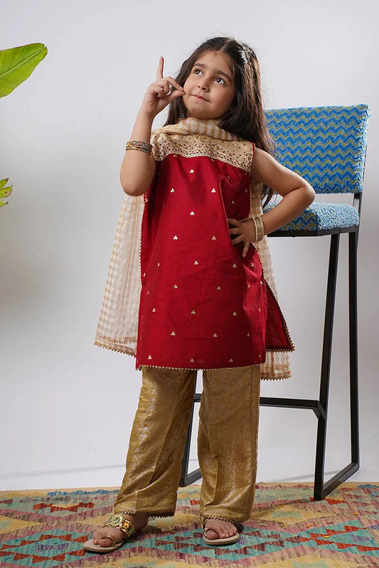 Senorita - Kids formal clothes - Maroon/Gold - Formal 3 Piece Suit - KDD-03240