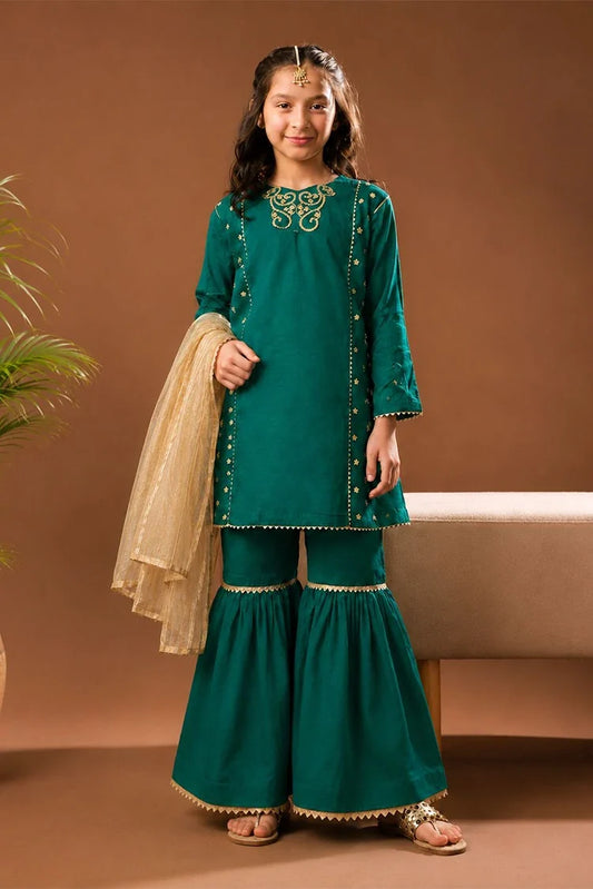 Senorita - Kids formal clothes - T.Green / Gold - Formal 3 Piece Suit - KDD-03432