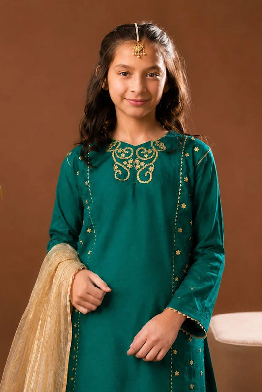 Senorita - Kids formal clothes - T.Green / Gold - Formal 3 Piece Suit - KDD-03432