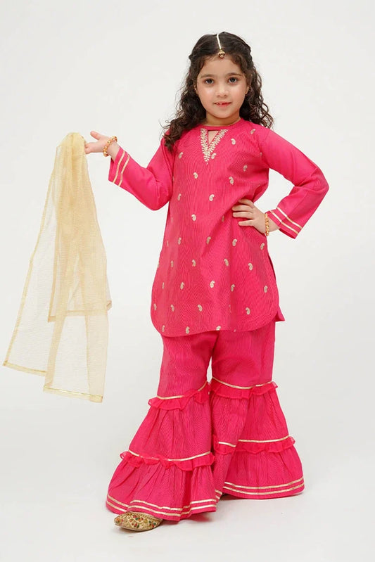Senorita - Winter Formal Dress - Shocking Pink & Gold - 3 Piece - KDD-03625