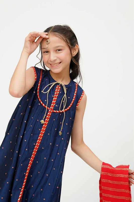 Senorita - Kids formal Dress - Blue & Multicolor - 3 Piece - KDD-03678