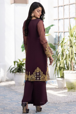 Picture of Ketifa - Organza 2 Pc Ready To Wear Collection - Maroon Flame - Available at Raja Sahib