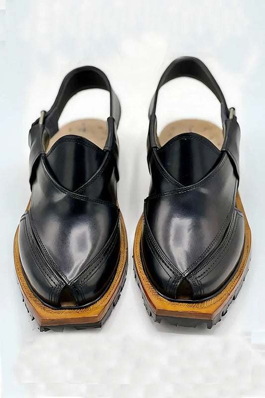 Picture of Khan's Wear - Norozi Chappal - Black - Available at Raja Sahib