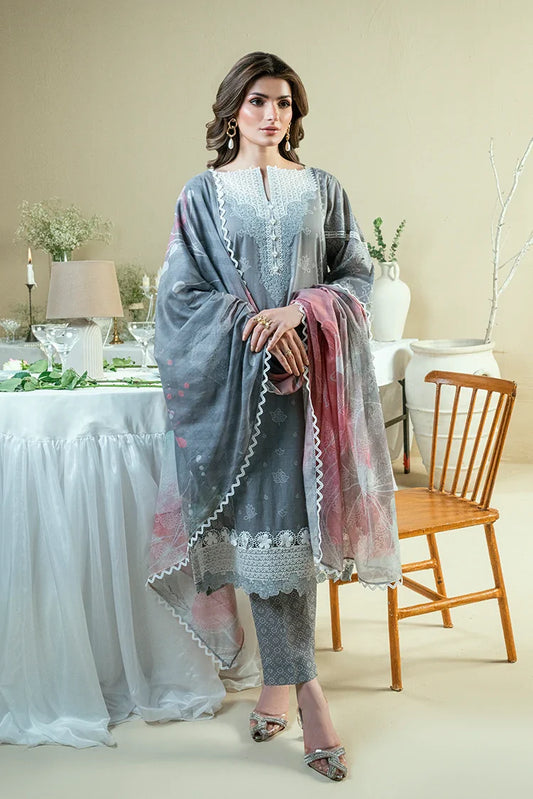 Kaanthaa - Kunep - Lawn Unstitched - 3 Piece - 004 - Gray