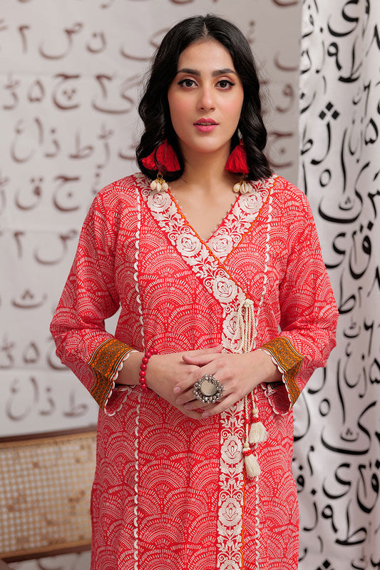 Senorita - LAA-02188 | Peach & White | Casual Kurta  | Cotton Lawn Print