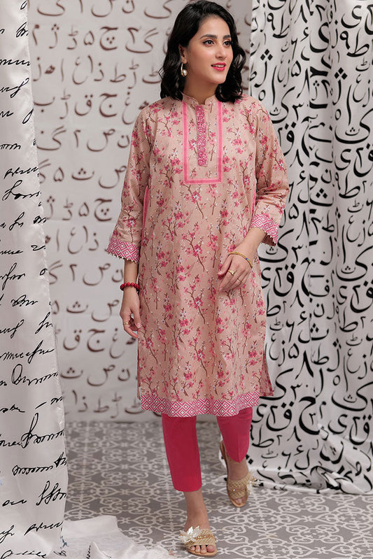 Senorita - LAA-02199 | Peach & Multicolor | Casual Kurta | Cotton Lawn Print
