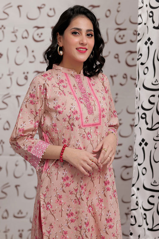 Senorita - LAA-02199 | Peach & Multicolor | Casual Kurta | Cotton Lawn Print