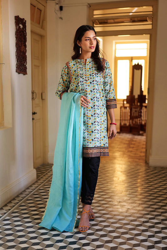 Senorita - LAB-02160 | Sea Green & Multicolor | Casual 2 Piece Suit  | Cotton  Lawn Print