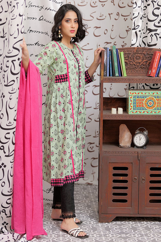 Senorita - LAB-02162 | Light Green & Multicolor | Casual 2 Piece Suit  | Cotton Lawn Print