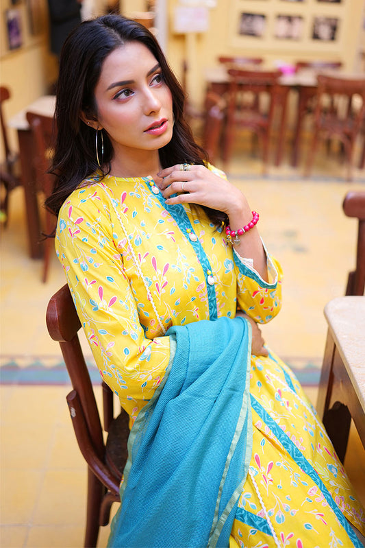 Senorita - LAB-02186 | Yellow & Multicolor | Casual 2 Piece Suit | Cotton Lawn Print