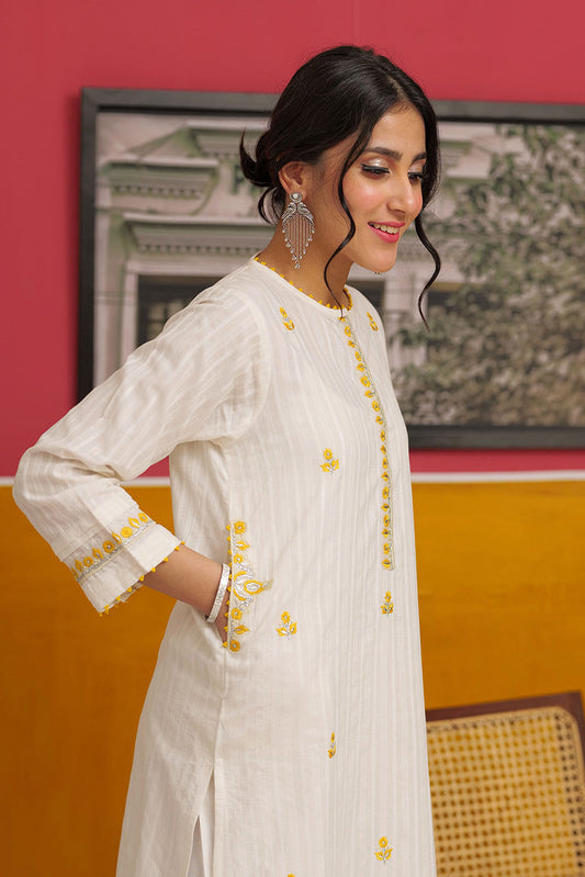Senorita - LAC-02226 | White & Multi | Casual 2 Piece Suit  | Cotton Yarn dyed Dobby