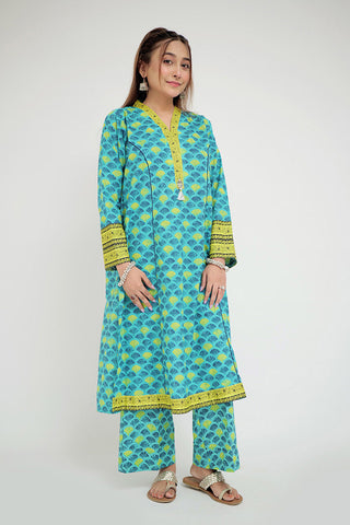 LAC-02691 | Sea Green & Multicolor | Casual 2 Piece Suit  | Cotton Lawn Printed