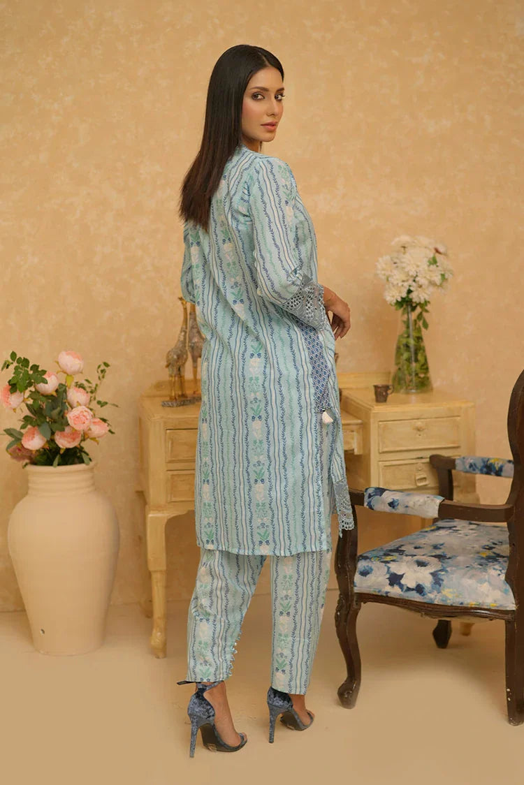 Picture of LAC-02835 | Light Blue & Multicolor | Casual 2 Piece Suit | Cotton Dobby Print - Available at Raja Sahib