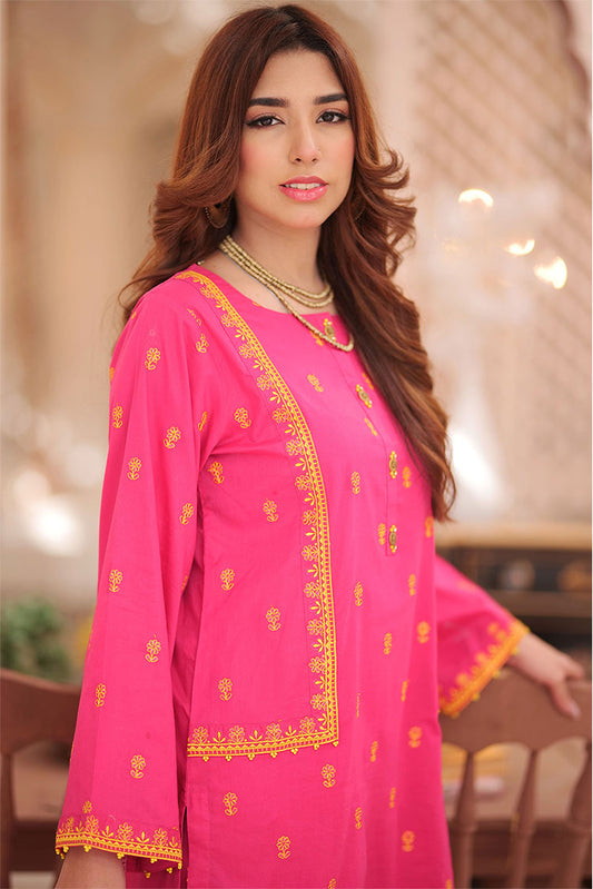 Senorita - LAD-02139 | Mustard & Multicolor | Casual 3 Piece Suit  | Cotton Plain Cambric