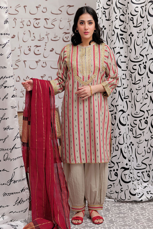 Senorita - LBD-02192 | Beige & Multicolor | Casual 3 Piece Suit  | Cotton Yarn dyed