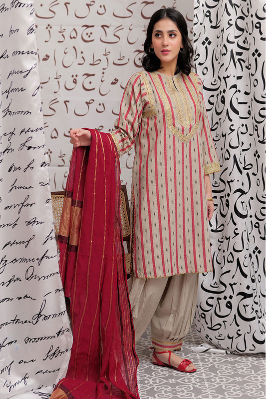 Senorita - LBD-02192 | Beige & Multicolor | Casual 3 Piece Suit  | Cotton Yarn dyed