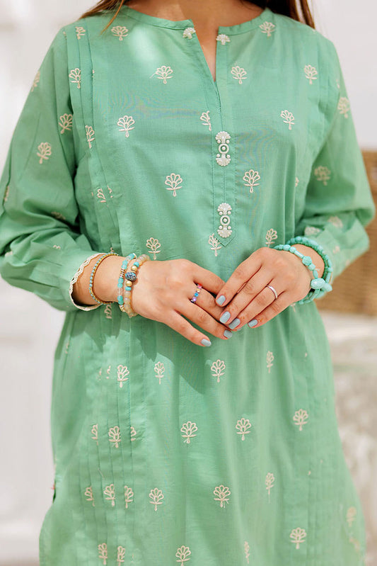 Senorita - LAD-02197 | Green | Casual 3 Piece Suit  | Cotton Plain  Embroidery