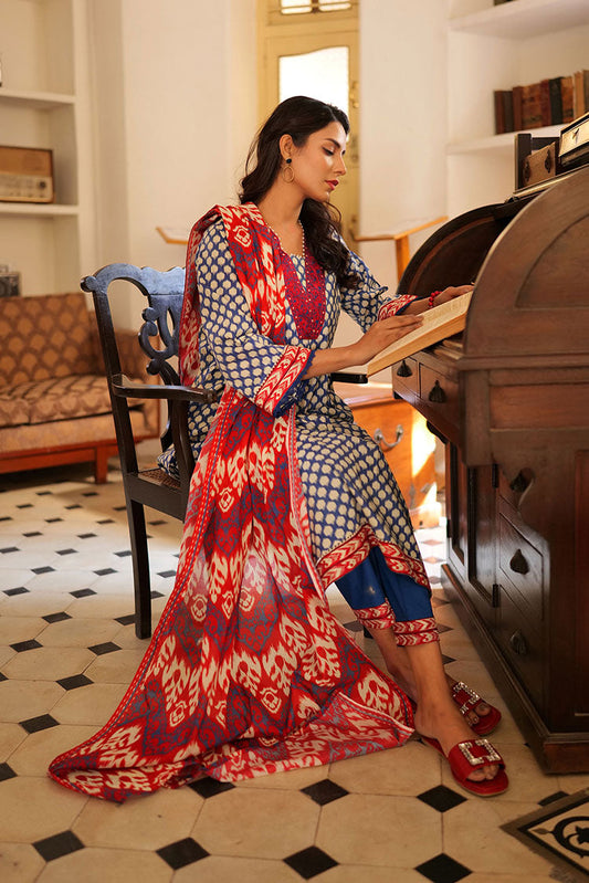 Senorita - LAD-02213 | Blue & White | Casual 3 Piece Suit | Cotton Lawn Print