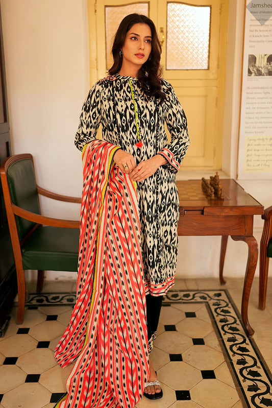 Senorita - LAD-02214 | Black &White | Casual 3 Piece Suit  | Cotton Lawn Print