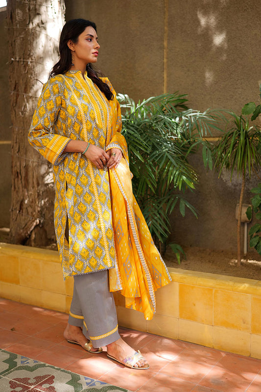 Senorita - LAD-02216 | Grey & yellow | Casual 3 Piece Suit  | Cotton Lawn Print